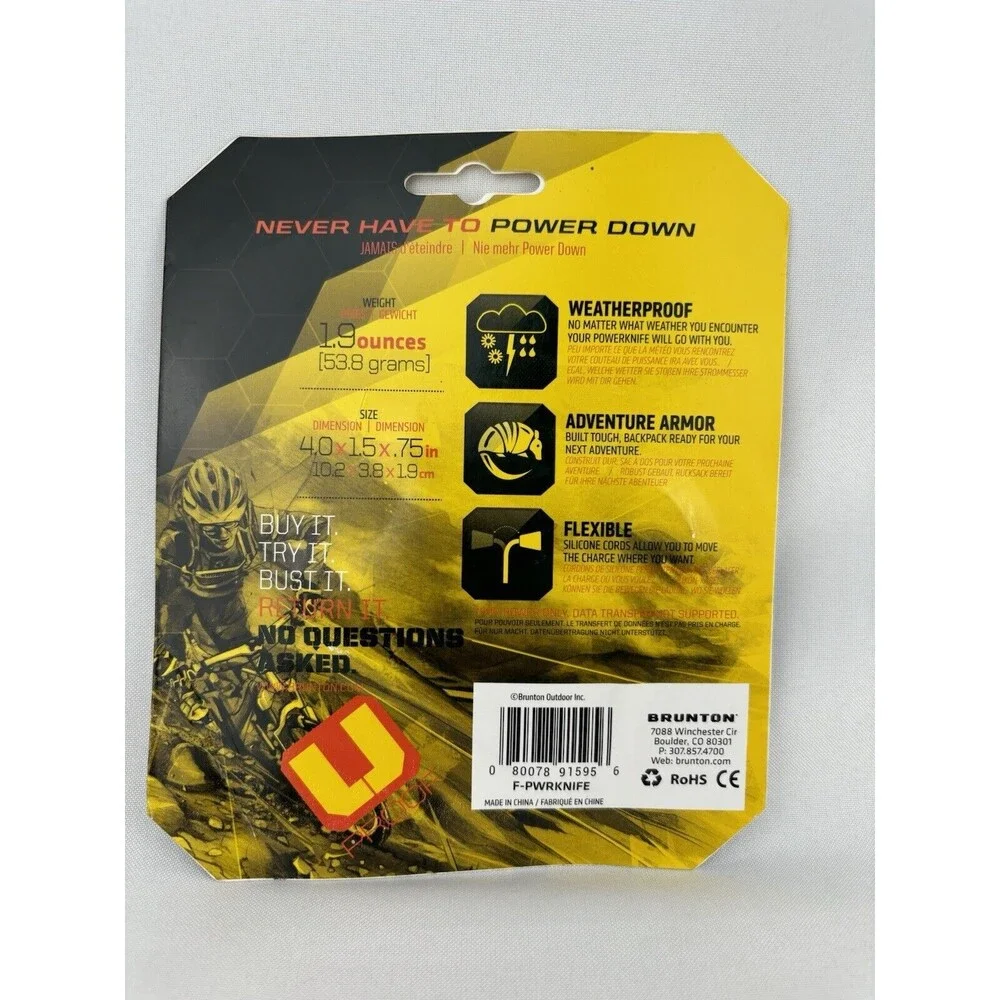 Brunton Power Knife 3 in 1 Charging Cord -‎ Weatherproof Flexible- New!